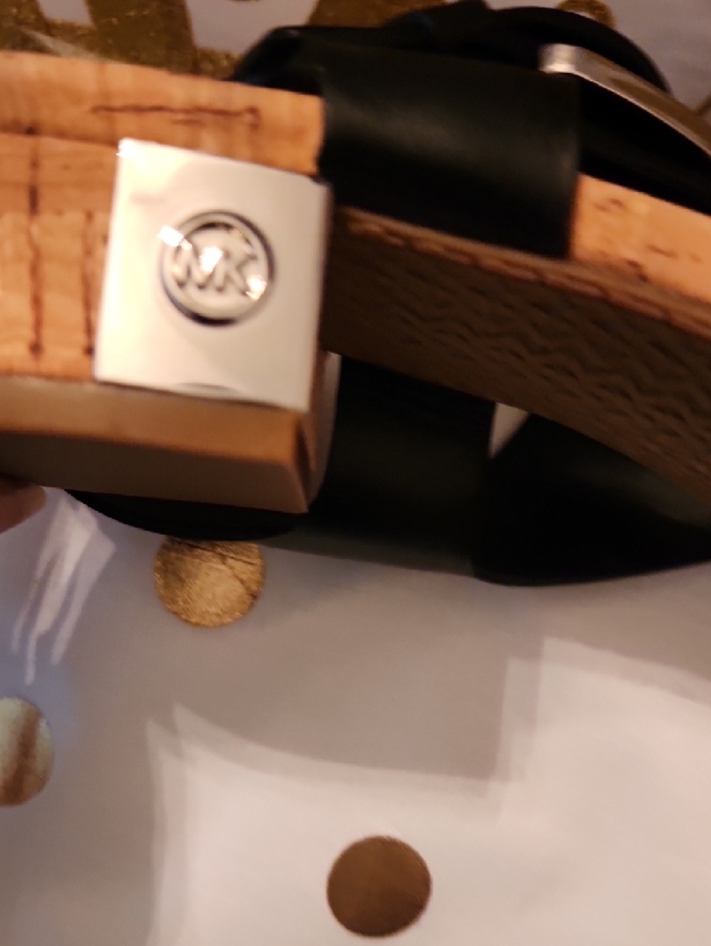 Michael Kors Black Cork Thong Sandals with Buckle - Picture 5 of 8